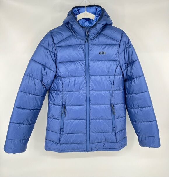 Gill Jackets & Blazers - Gill Women’s Whitesand Jacket Size 6 Ocean Blue Hooded Puffer Style 1091